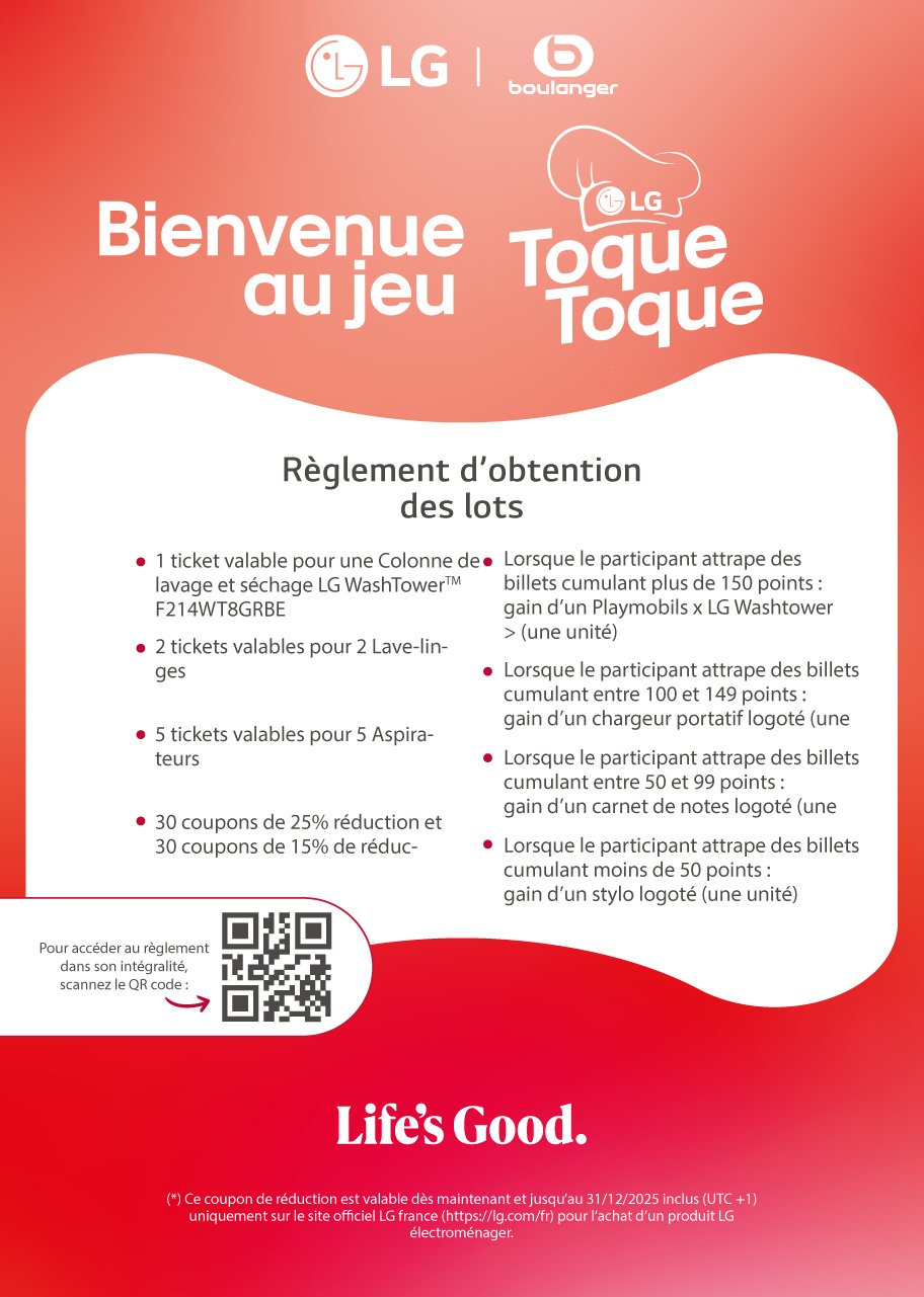 Affiche du règlement du jeu LG x Boulanger