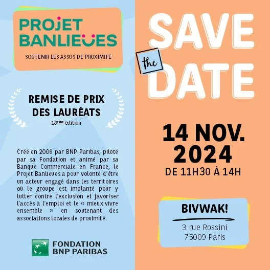 Save the date de la cérémonie Projet Banlieues 2024